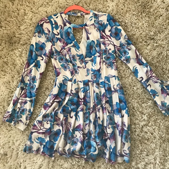 blue and purple floral dress